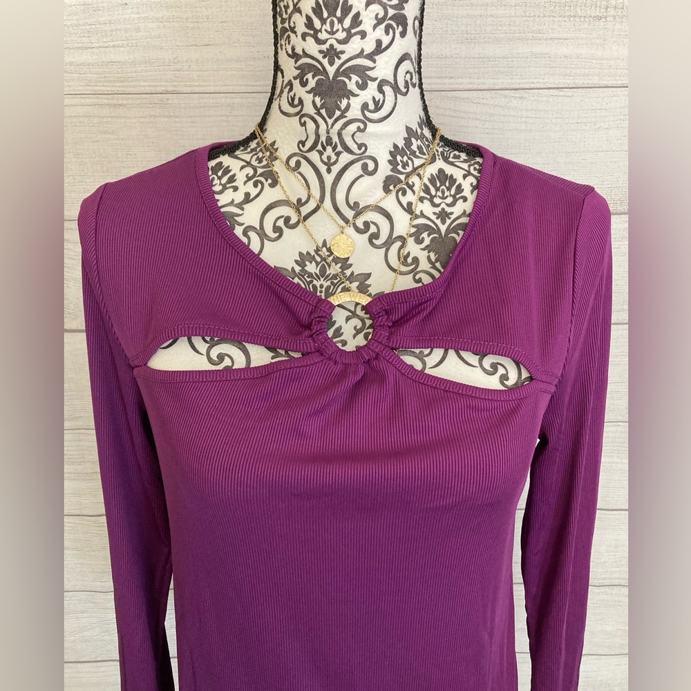 NINE WEST | NWT Purple Cutout Ribbed Long Sleeve Blouse - Picture 3 of 7